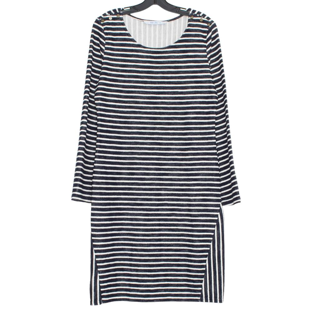 Elsie & Zoey Terry Cloth Dress Striped Navy L/XL Coastal Nautical Lounge Beachy